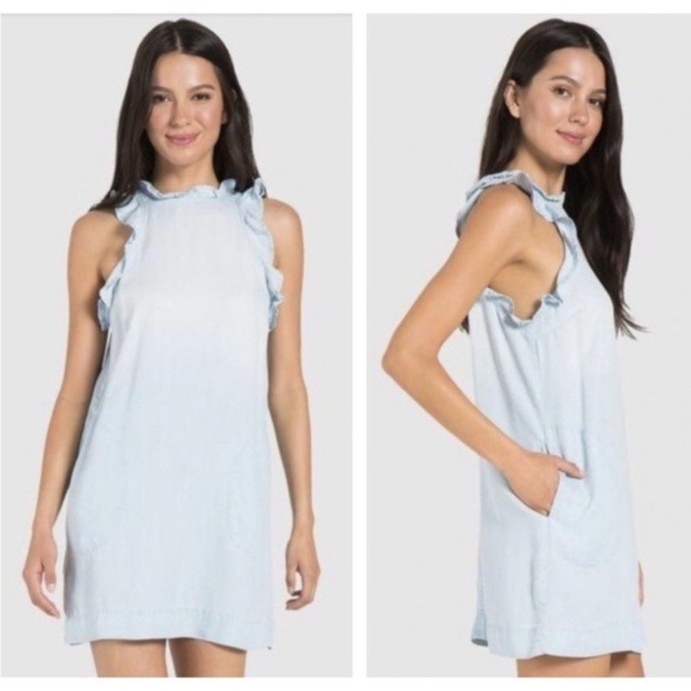 Cloth & Stone Chambray Denim Ruffle Pocket Shirt Dress Women's XS